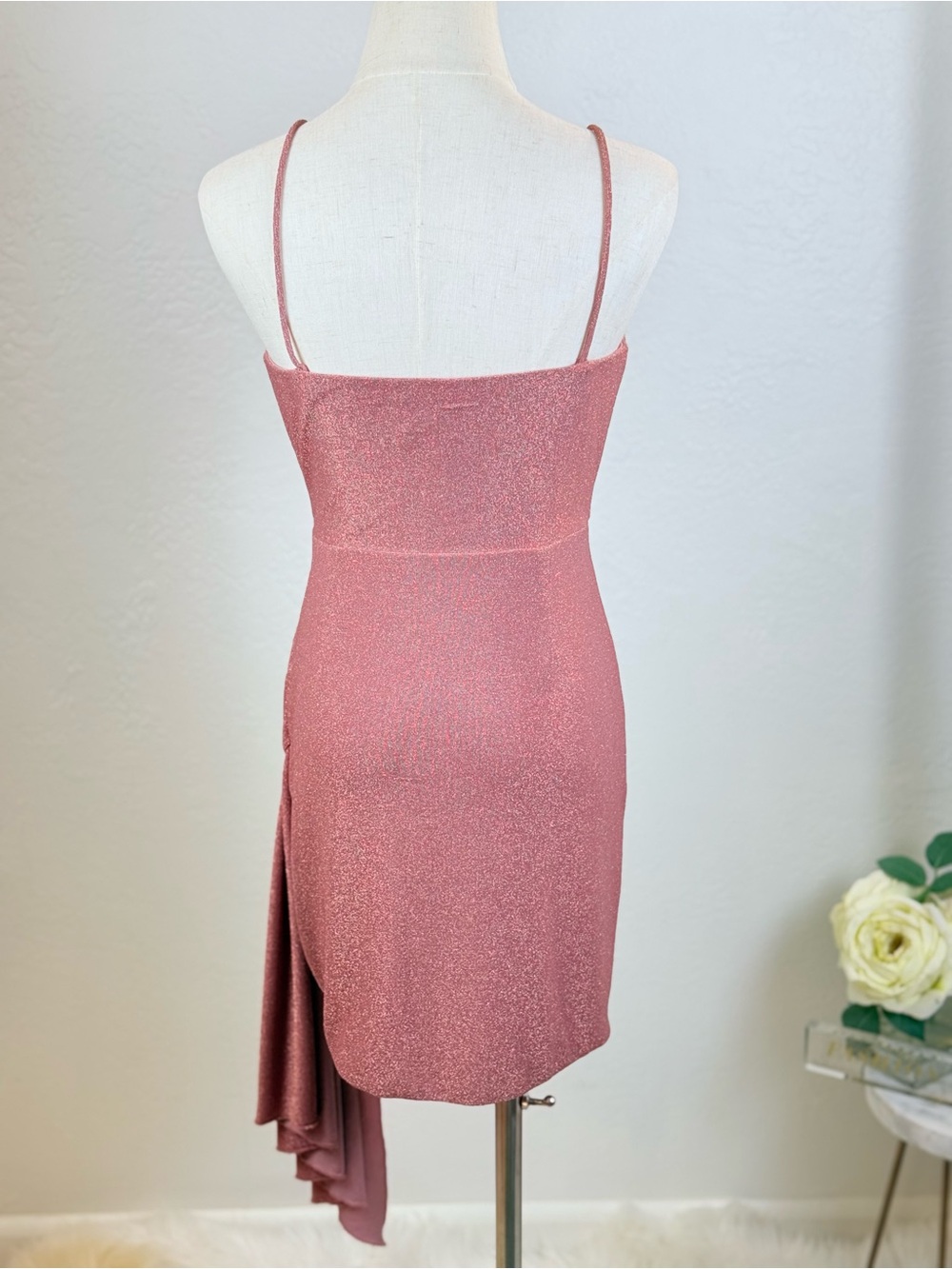 Saylor Jaine Peach Metallic Lurex Mini Dress Quiet Luxury Coastal Cocktail M View 3